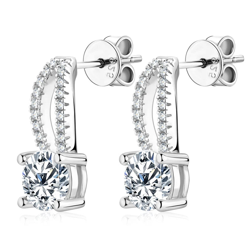 Moissanite Drop Earrings Silver Piercing for Women