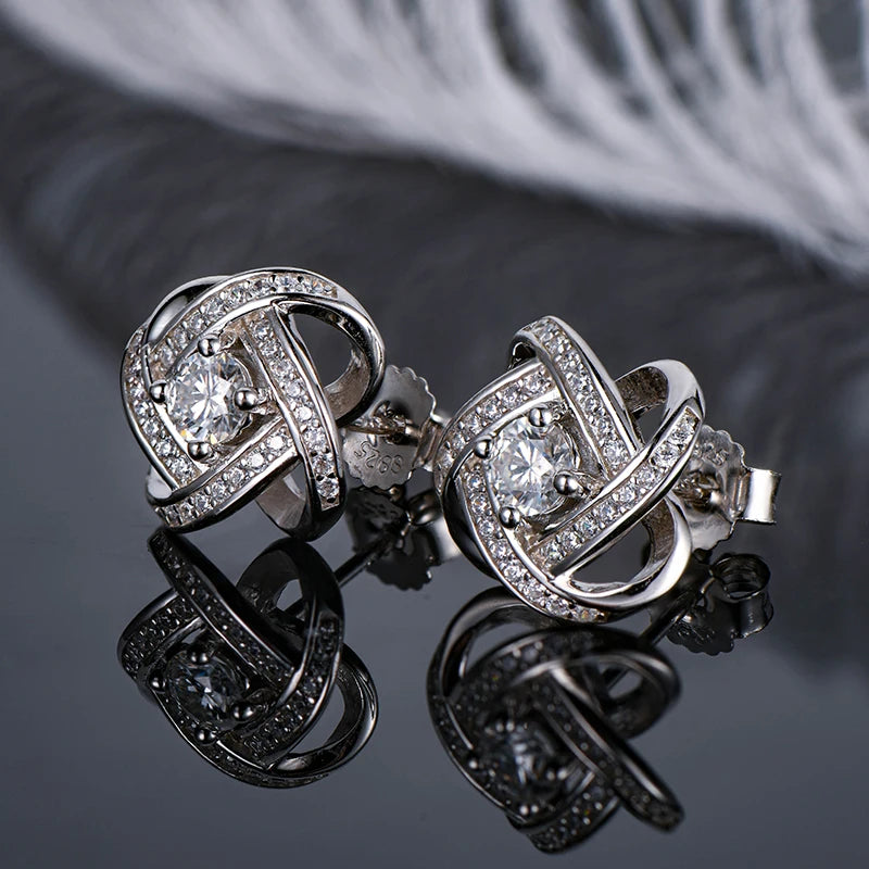 Womens Moissanite Twist Flower Stud Earrings
