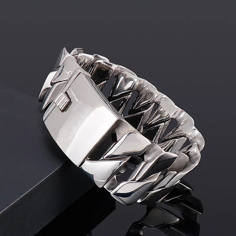 Chunky Men's Bracelet Punk 316L Stainless Steel Cuban Charms
