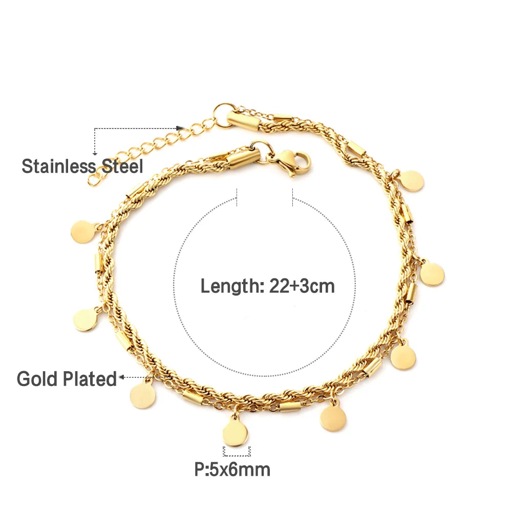Check Out Our Mobile Watch Price, Geometric Charm Anklet Stainless Steel Tassel Ankle Chain
