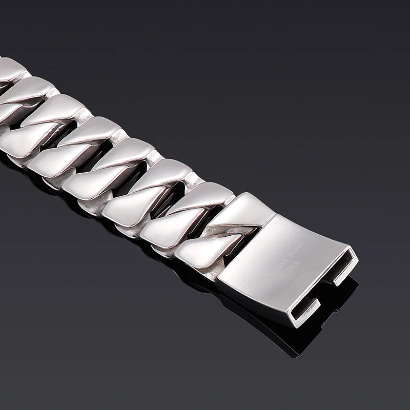 Chunky Men's Bracelet Punk 316L Stainless Steel Cuban Charms
