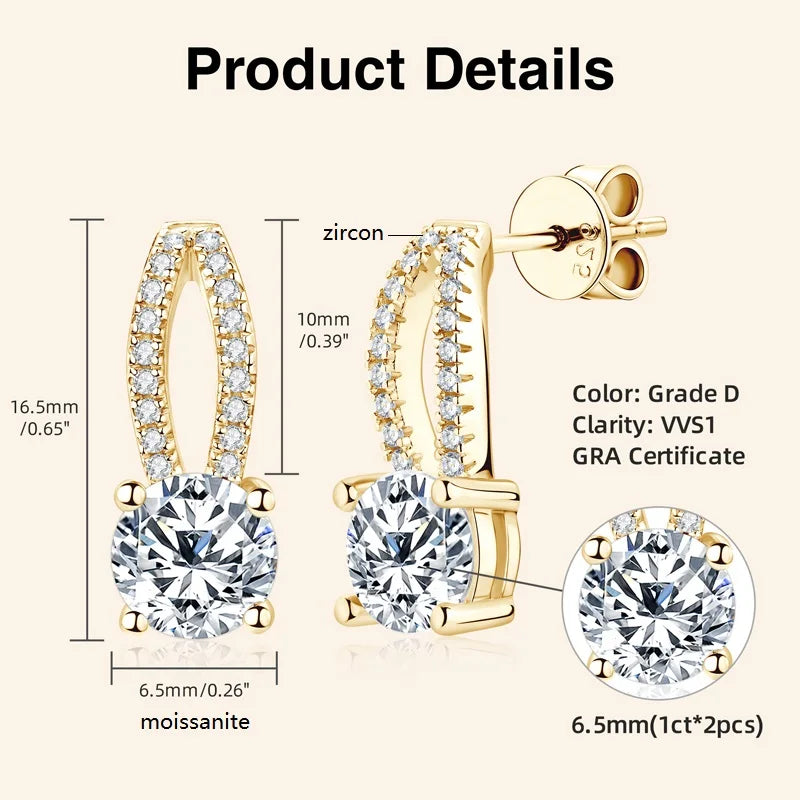Moissanite Drop Earrings Silver Piercing for Women