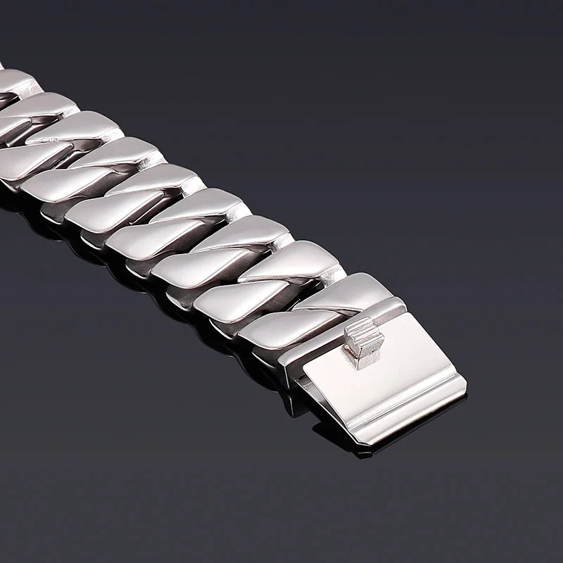 Chunky Men's Bracelet Punk 316L Stainless Steel Cuban Charms