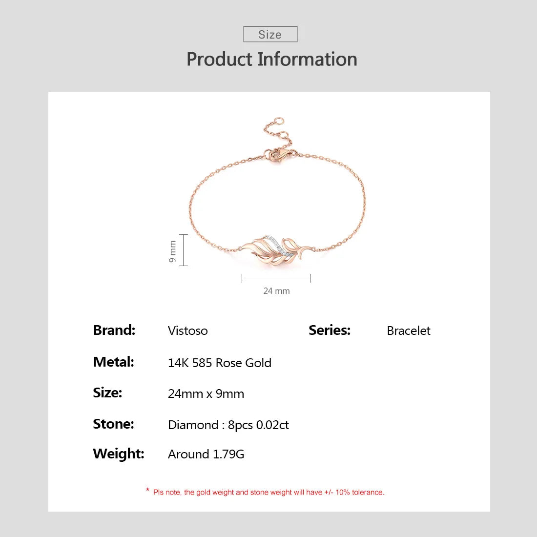 14K Rose Gold Diamond Leaves Plant Bracelet For Women