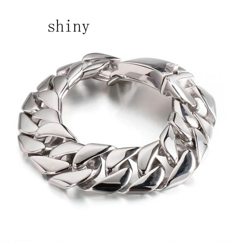 Mens Stainless Steel Brushed Cuban Link Chain Bracelet