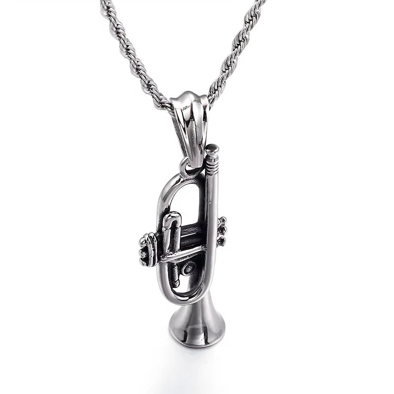 Check Out Our Mobile Watch Price, Men's Stainless Steel Trumpet Pendant Necklace