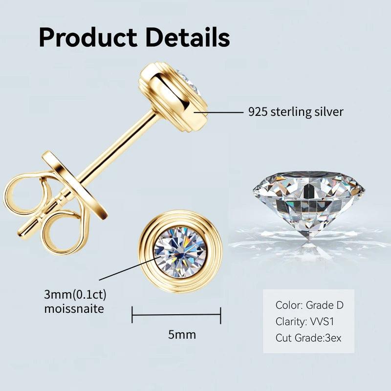 Moissanite Silver Plated Gold Earrings for Women