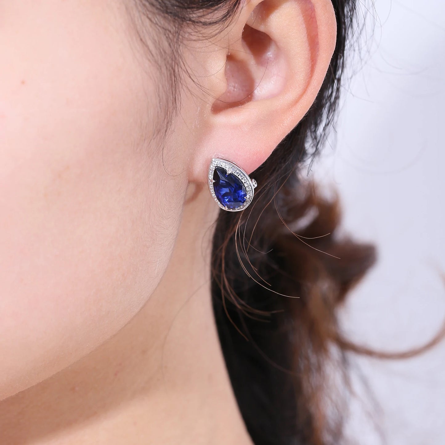 Check Out Our Mobile Watch Price, Tiger Element Pear Shape Blue Sapphire Stud Earrings