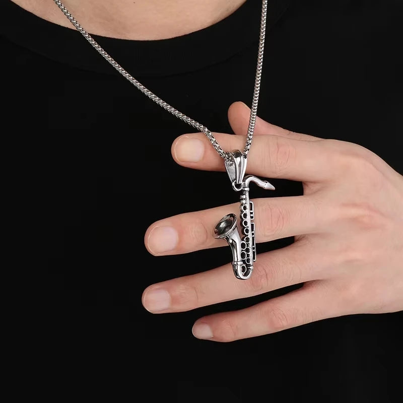 Check Out Our Mobile Watch Price, Men's Stainless Steel Trumpet Pendant Necklace