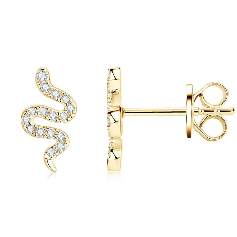 Women Silver Tiny Spirit Snake Moissanite Stud Earrings