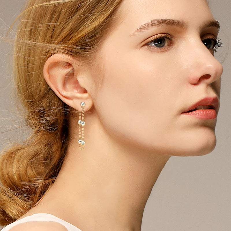 Women's Sterling Silver Long Chain Moissanite Drop Earrings