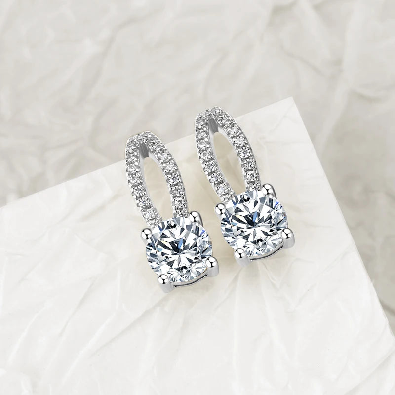 Moissanite Drop Earrings Silver Piercing for Women