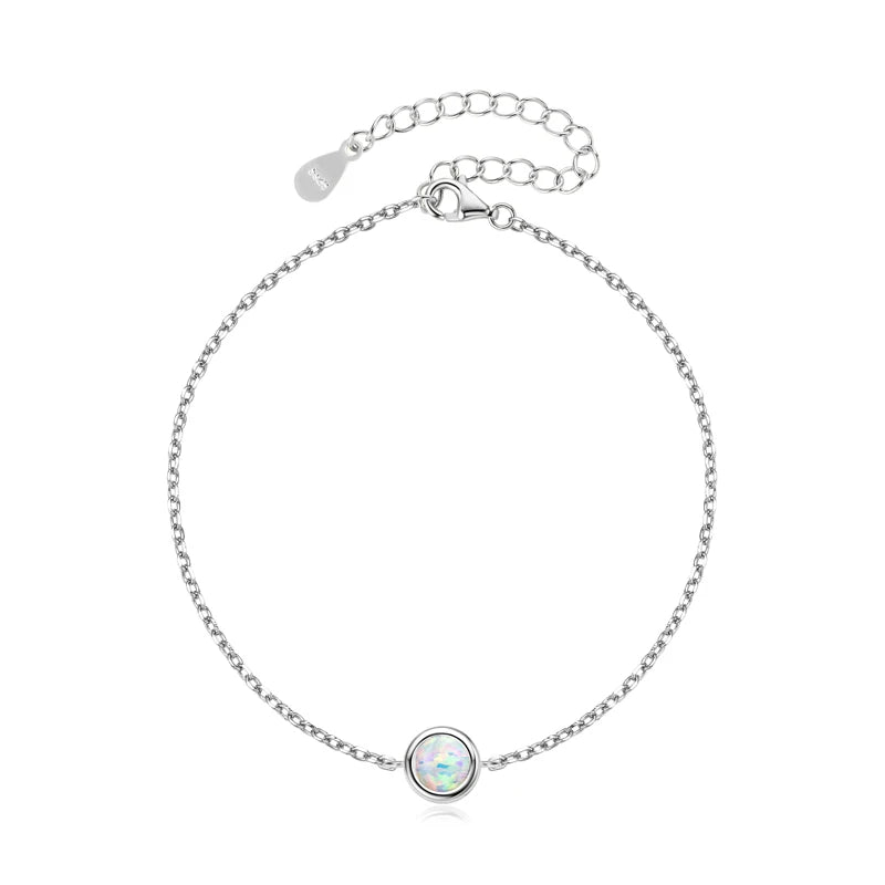 Womens Opal Solitaire Adjustable 925 Silver Chain Bracelet