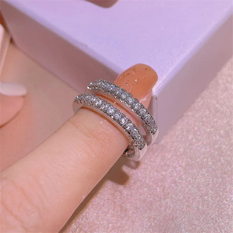 Vintage Double Row Moissanite Engagement Rings For Women