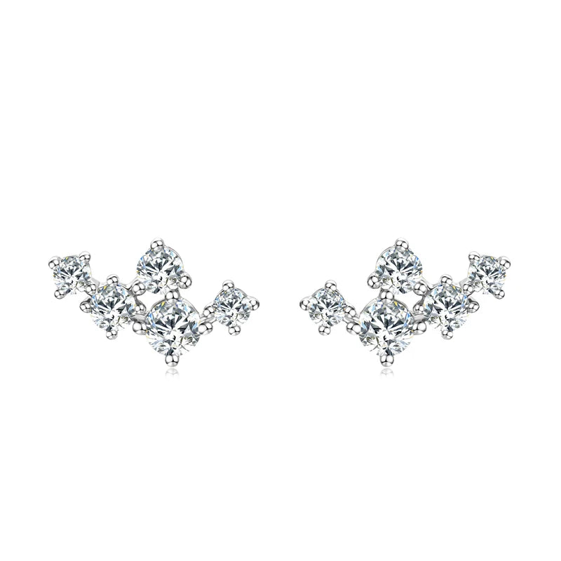 Womens Silver Cluster Round Moissanite Stud Earrings