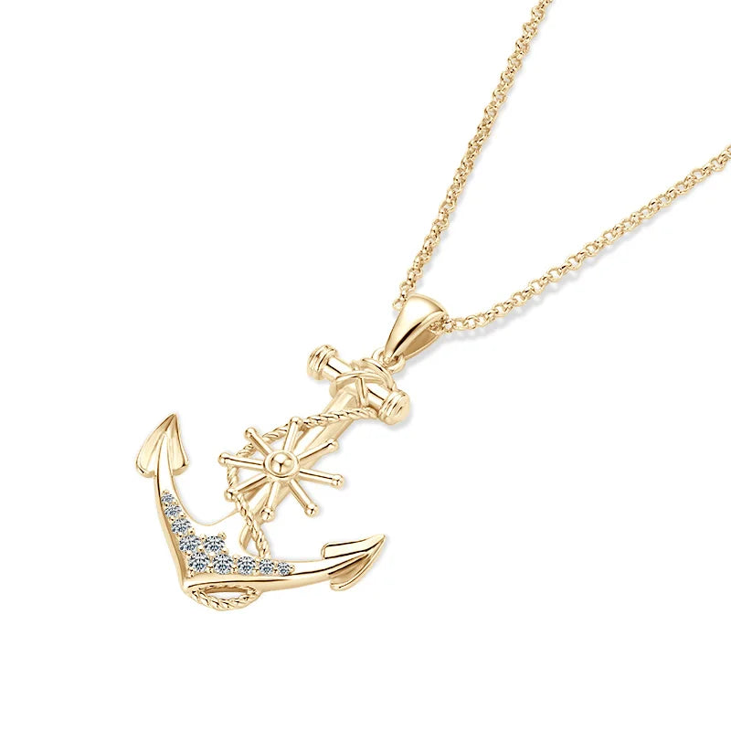 Plated Gold Anchor Cross Pendant/Necklace Moissanite Diamond