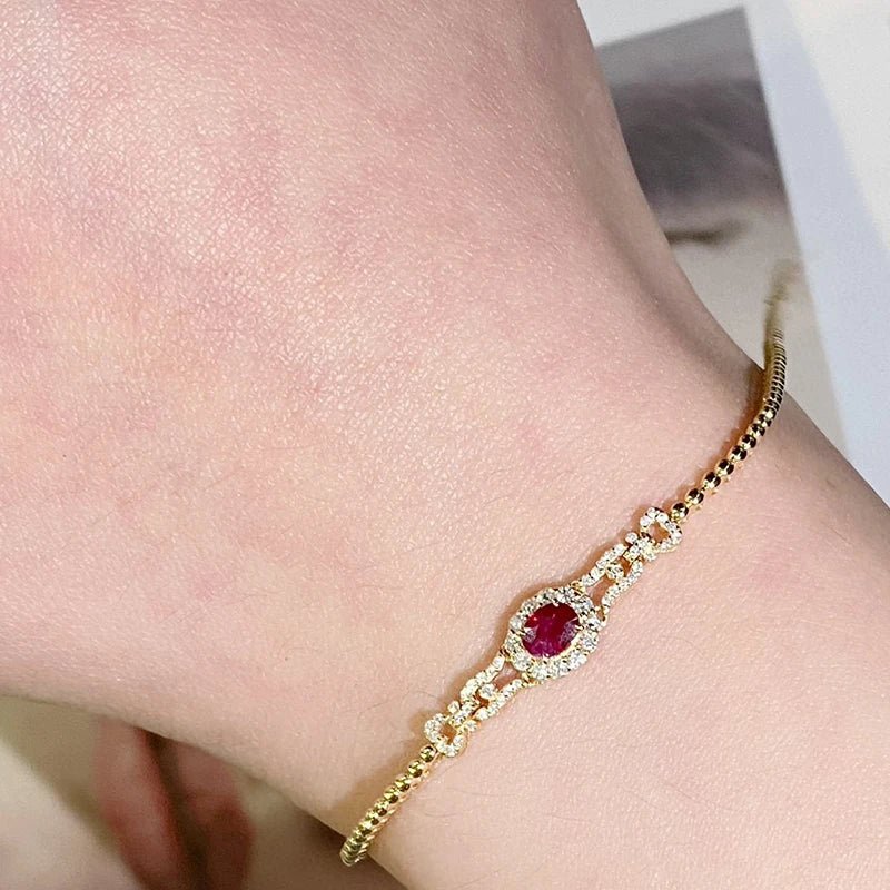 18K Yellow Gold Ruby Diamonds Bracelet For Woman