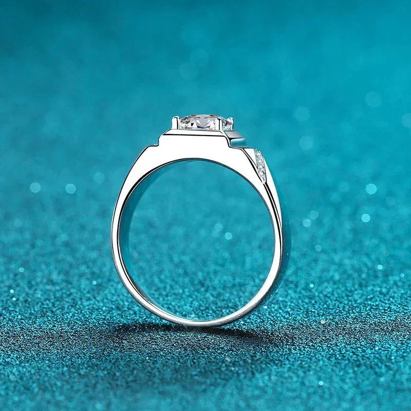 Mens Silver Lab Diamond Gold Plated Moissanite Ring