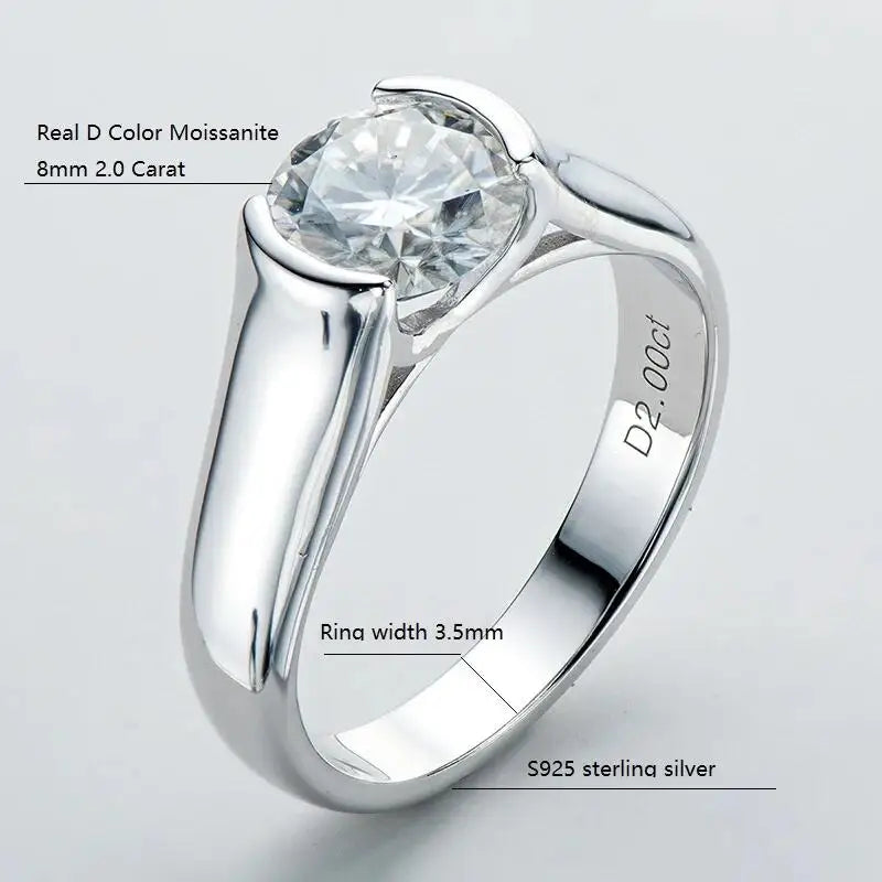 Silver 2 Carat Moissanite Ring For Women 18K Gold Plated