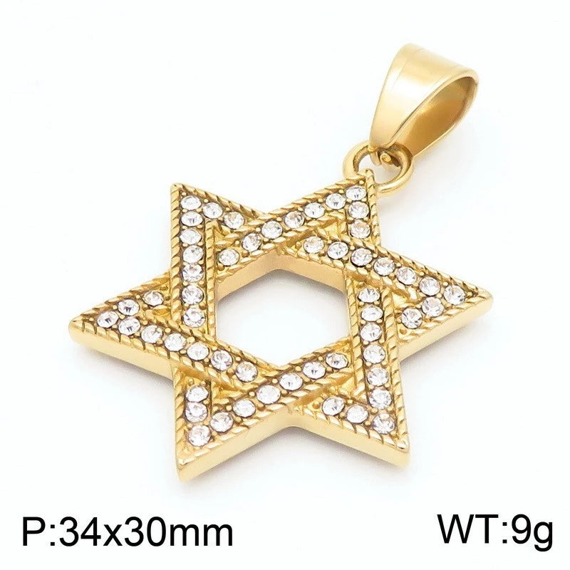 Men's Stainless Steel Chain Link Fashion Hexagram Necklace
