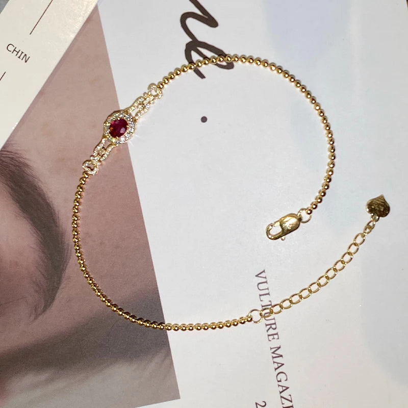 18K Yellow Gold Ruby Diamonds Bracelet For Woman