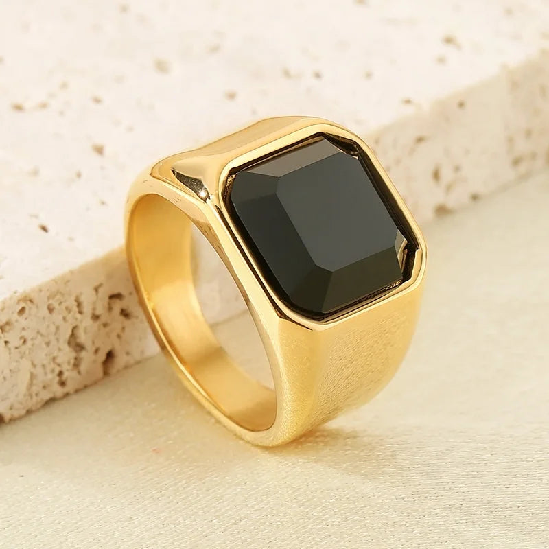 Men KALE Domineering Stainless Steel Amber Stone Ring