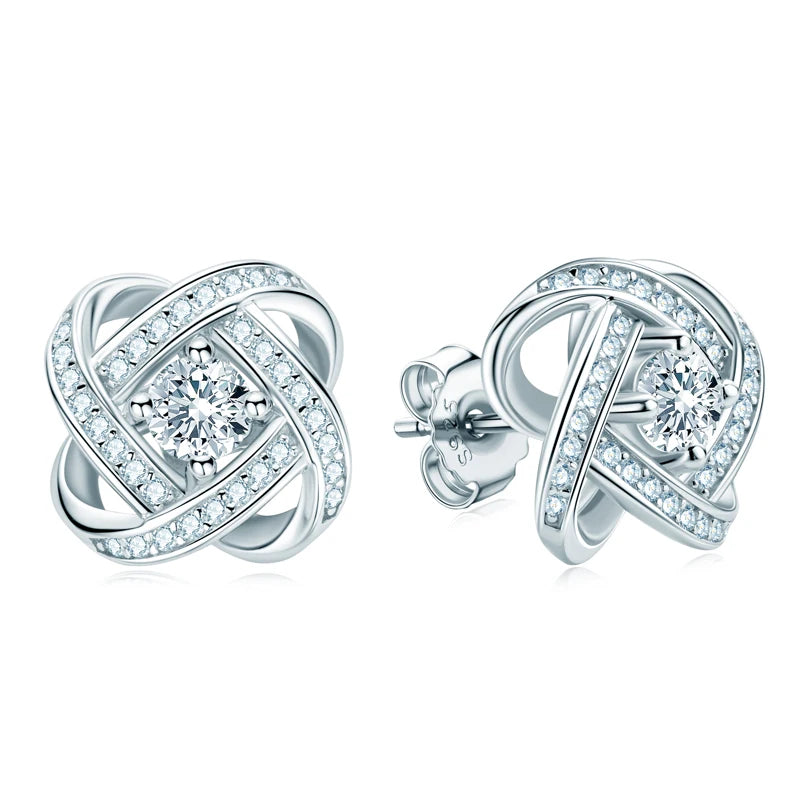 Womens Moissanite Twist Flower Stud Earrings