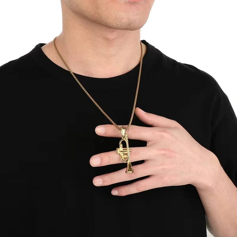Check Out Our Mobile Watch Price, Men's Stainless Steel Trumpet Pendant Necklace