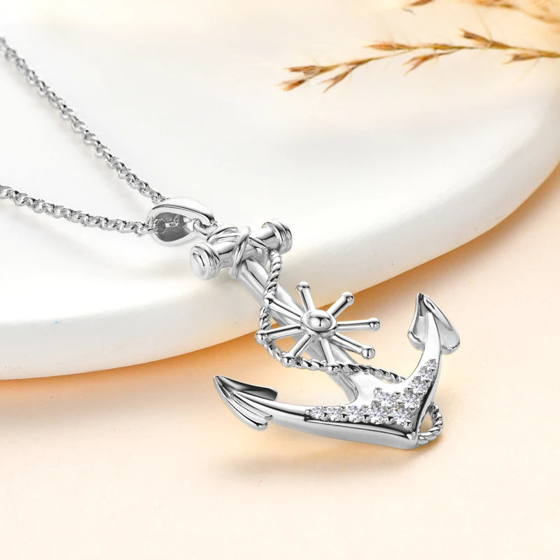 Plated Gold Anchor Cross Pendant/Necklace Moissanite Diamond
