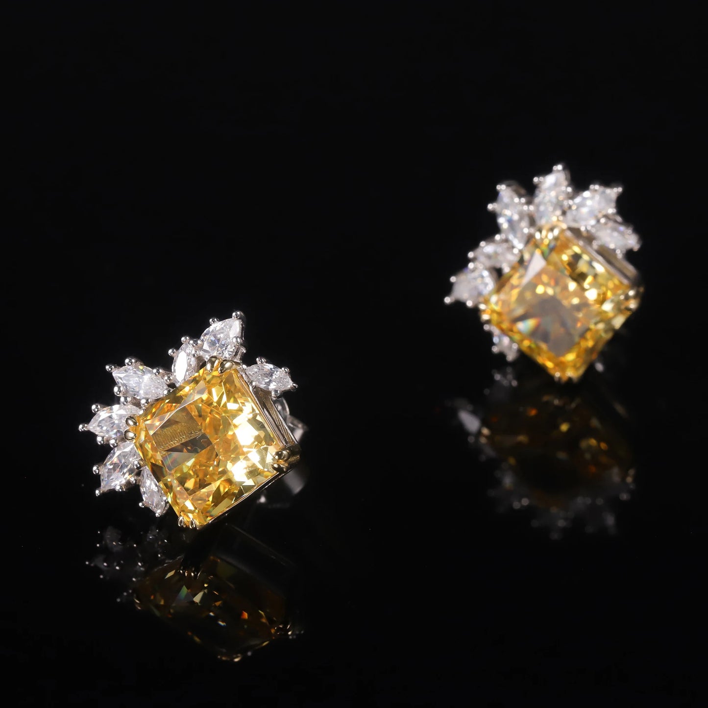 Check Out Our Mobile Watch Price, Womans Sterling Silver Marquise Diamond Yellow Stud Earrings
