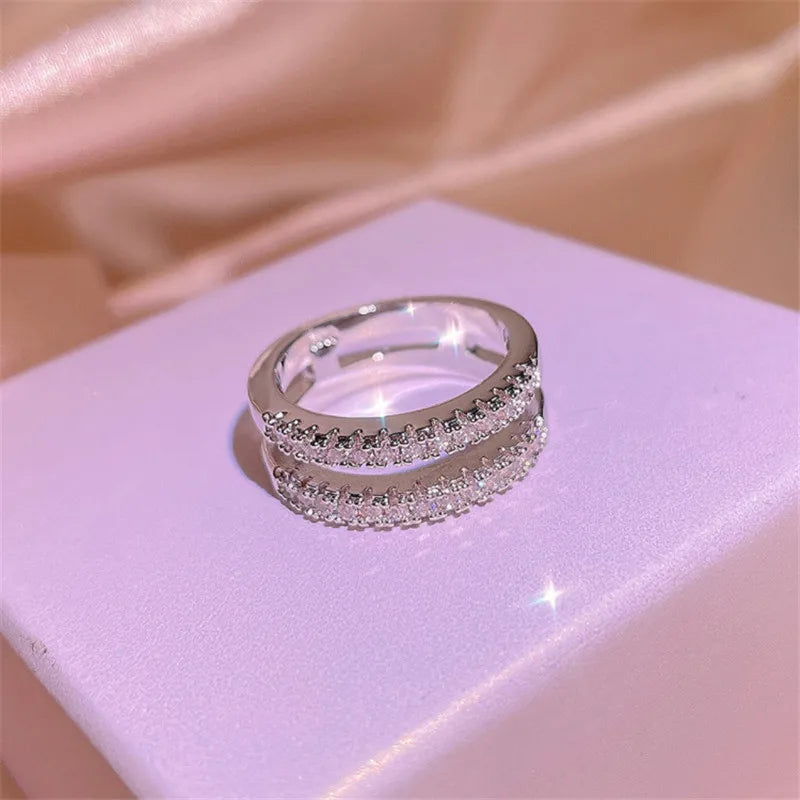 Vintage Double Row Moissanite Engagement Rings For Women