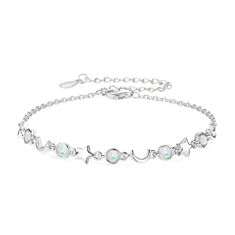Opal 925 Silver Chain Moon Star BraceletsS for Women