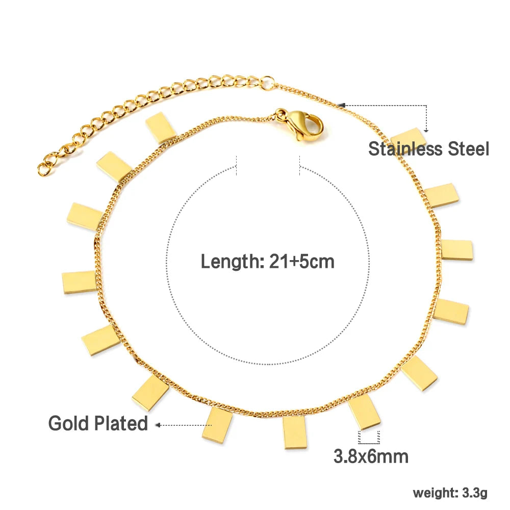 Check Out Our Mobile Watch Price, Geometric Charm Anklet Stainless Steel Tassel Ankle Chain