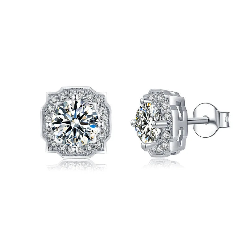 Women's Sterling Silver Moissanite Diamond Stud Earrings