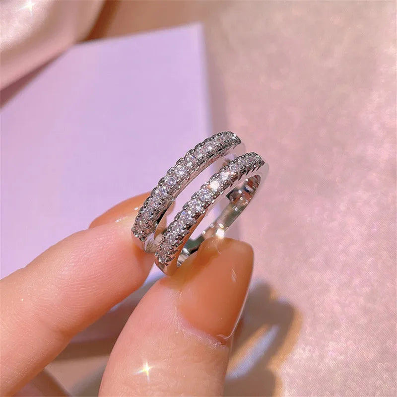 Vintage Double Row Moissanite Engagement Rings For Women