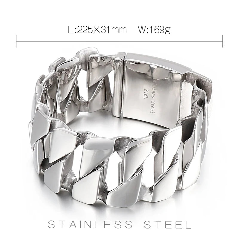 Chunky Men's Bracelet Punk 316L Stainless Steel Cuban Charms
