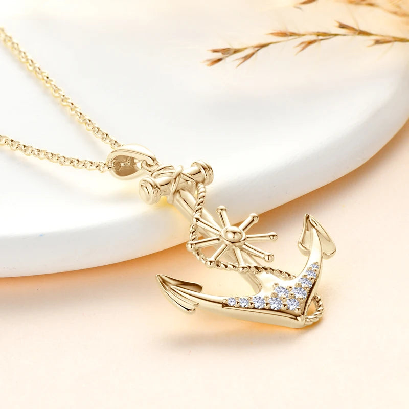 Plated Gold Anchor Cross Pendant/Necklace Moissanite Diamond