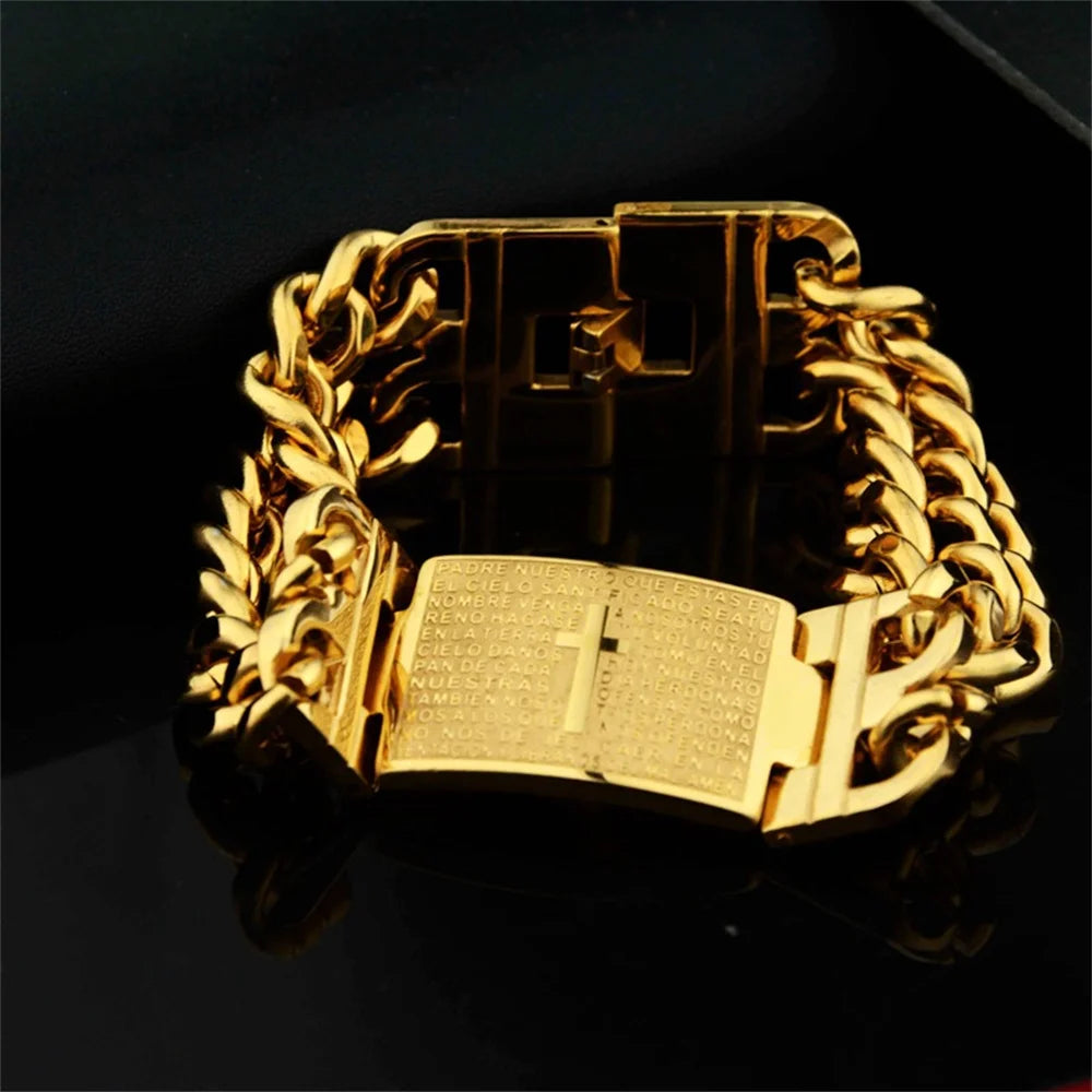 Bible Cross Charm Bracelets Gold Stainless Steel for Men