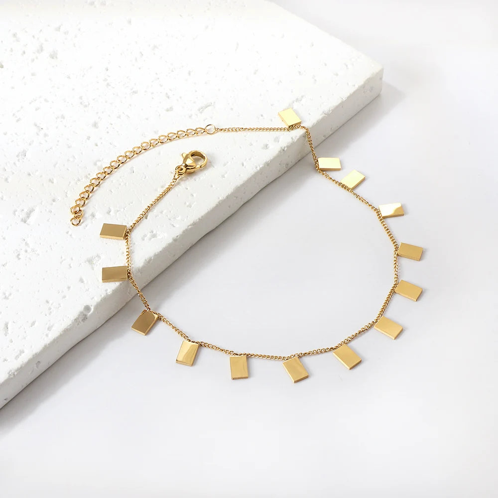 Check Out Our Mobile Watch Price, Geometric Charm Anklet Stainless Steel Tassel Ankle Chain