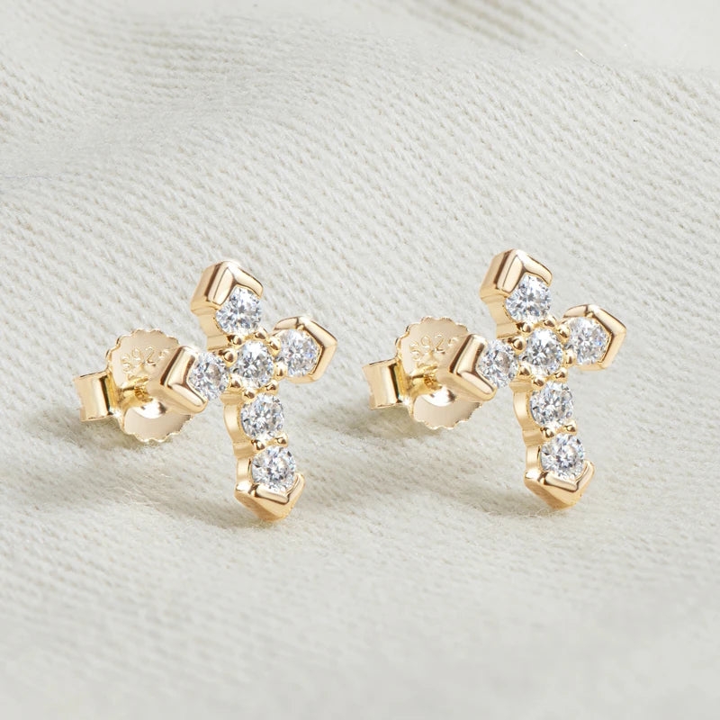 Womens Moissanite 925 Silver Cross Piercing Stud Earrings