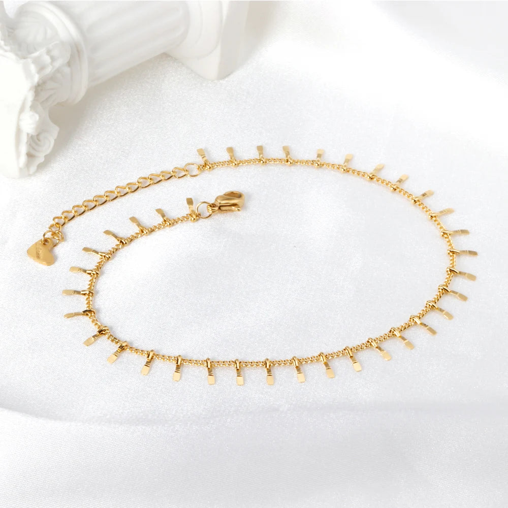 Check Out Our Mobile Watch Price, Geometric Charm Anklet Stainless Steel Tassel Ankle Chain