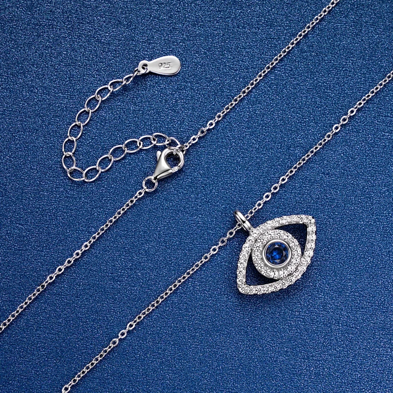 Round Cubic Zirconia Blue Gemstone Eye Pendant Necklace