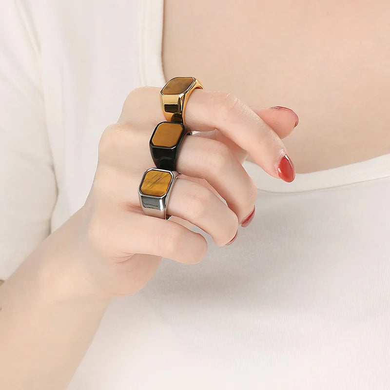 Men KALE Domineering Stainless Steel Amber Stone Ring