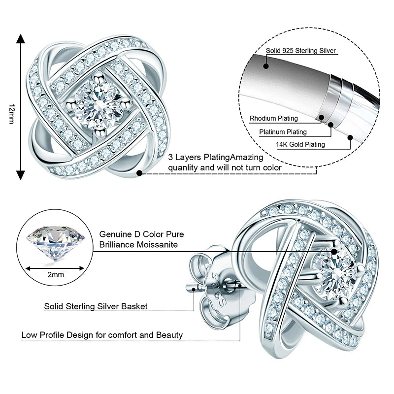 Womens Moissanite Twist Flower Stud Earrings