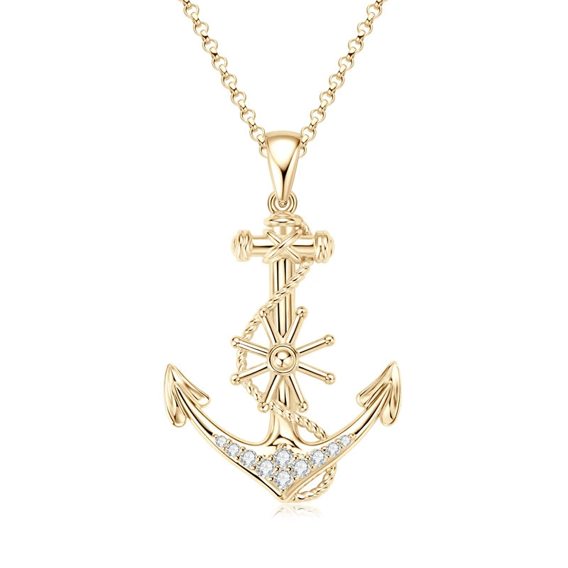 Plated Gold Anchor Cross Pendant/Necklace Moissanite Diamond