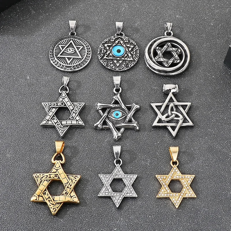 Men's Stainless Steel Chain Link Fashion Hexagram Necklace