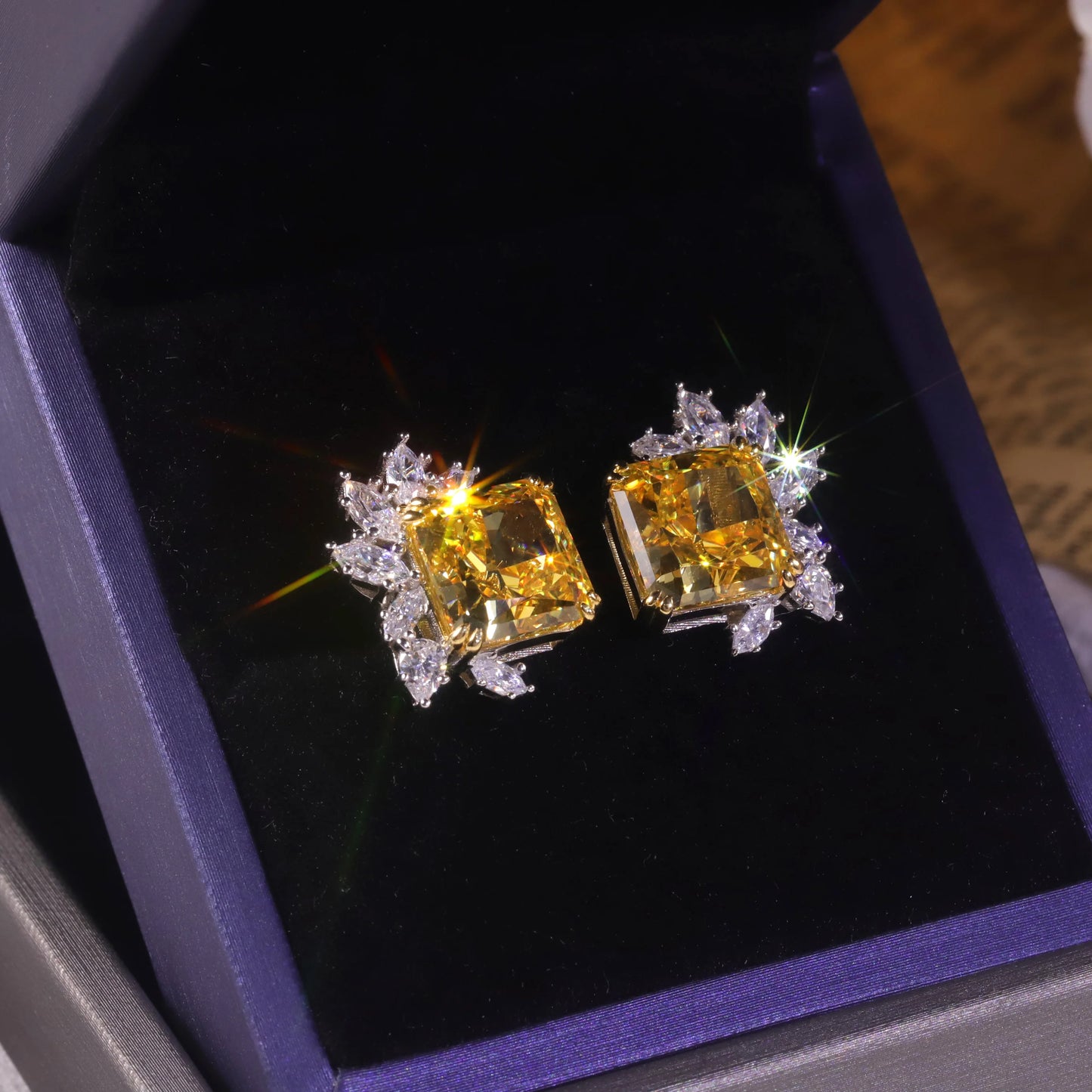 Check Out Our Mobile Watch Price, Womans Sterling Silver Marquise Diamond Yellow Stud Earrings