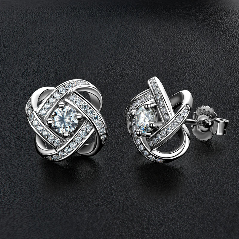 Womens Moissanite Twist Flower Stud Earrings