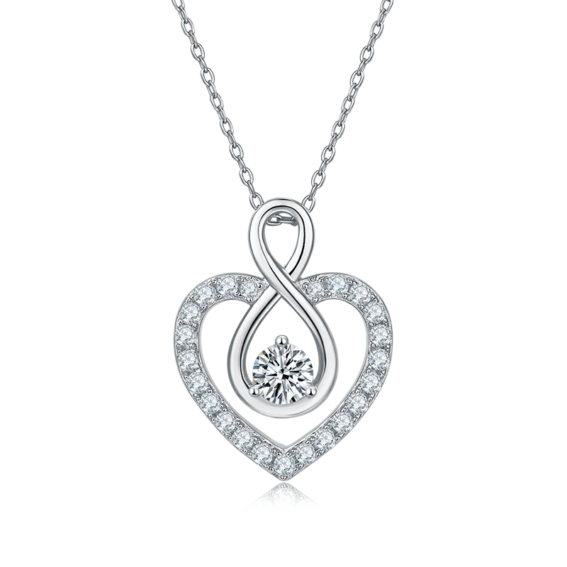 925 Sterling Silver Moissanite Heart Necklace Infinity Loop