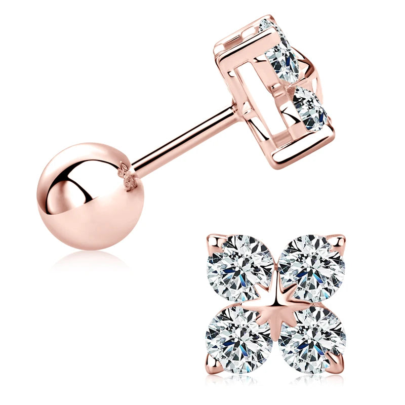 Womens Four Leaf Clover Moissanite Stud Earrings 9
